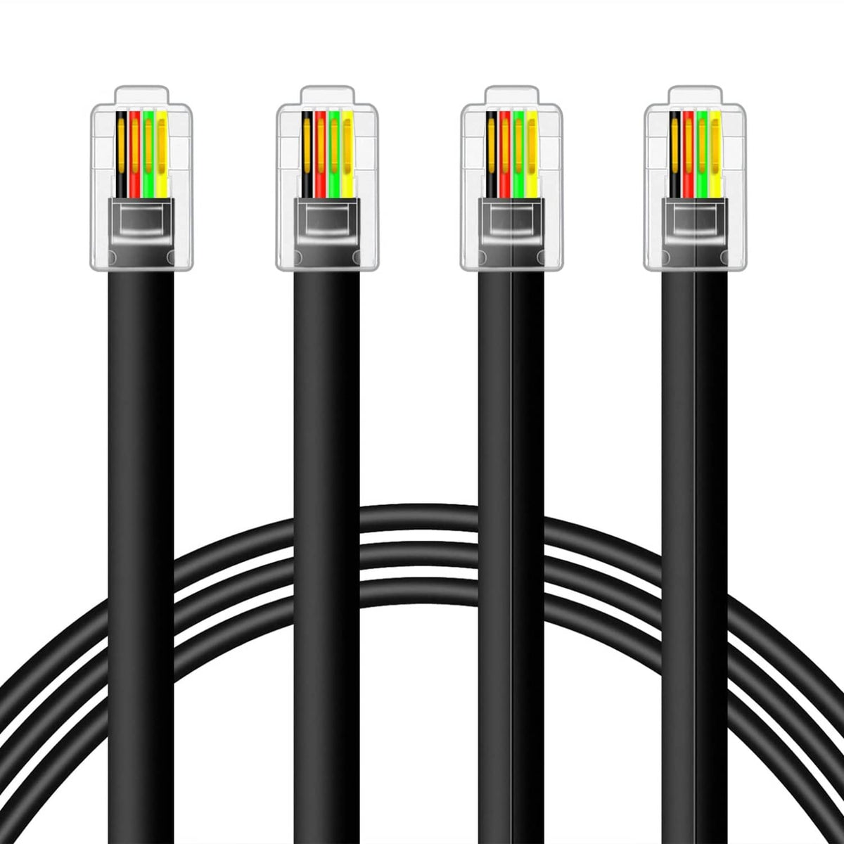 Black 4P4C telephone handset cables with RJ9 straight connectors, 2-pack bundle