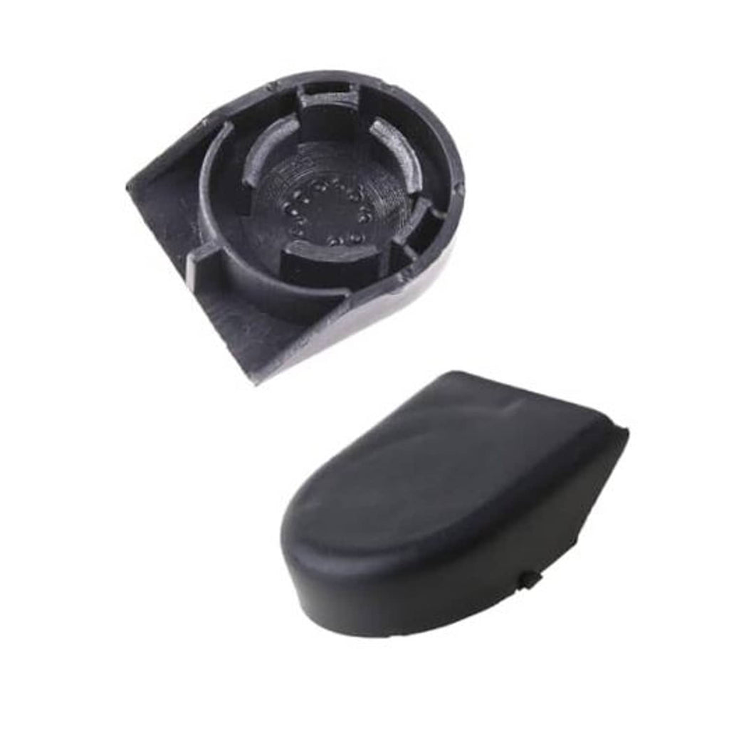 Black windshield wiper arm nut cover bolt caps, two-piece set