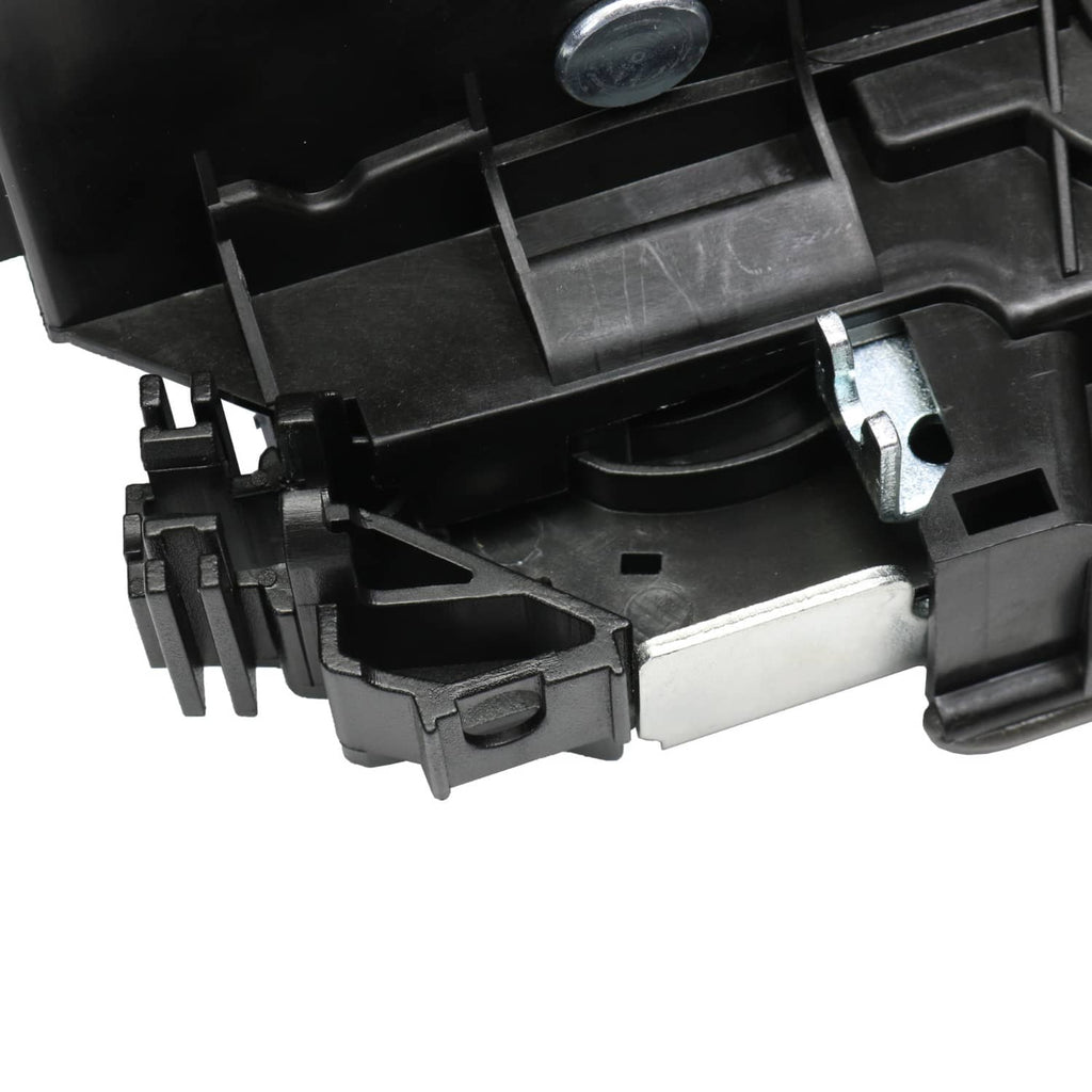 Close-up of power door lock latch actuator latch mechanism and metal bracket