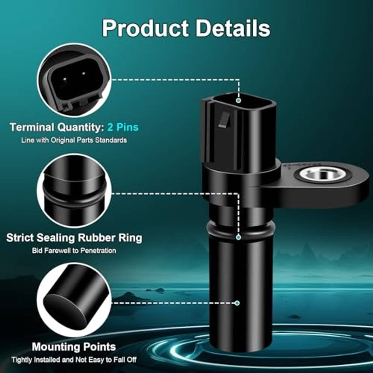 Camshaft position sensor detail diagram showing 2-pin terminals and mounting points