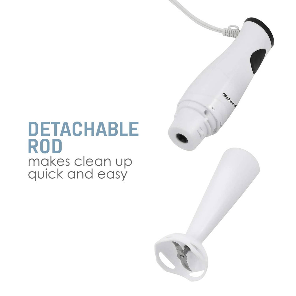 White immersion blender with detachable rod and black control button