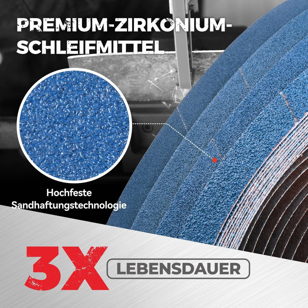 Blue zirconia sanding belt roll showing dense abrasive grit texture