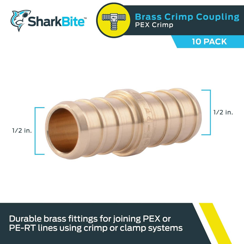 Brass PEX crimp coupling fitting with 1/2 in tube end