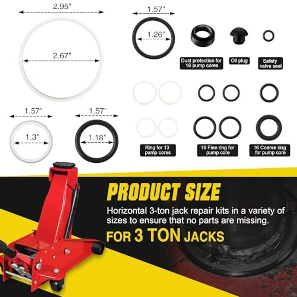 Hydraulic floor jack seal and retainer ring set with spring, oil plug, and washers