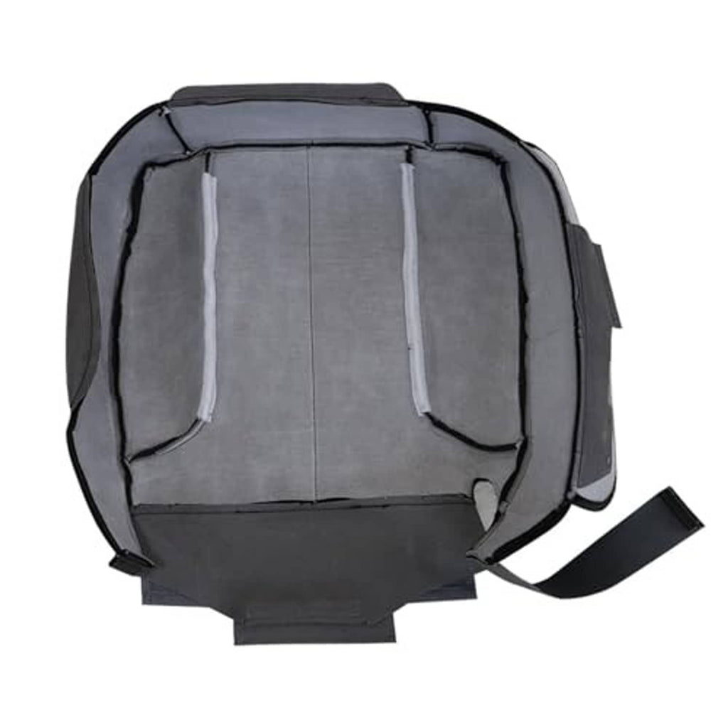 Dark gray textured cloth seat bottom cover with inner padding and straps