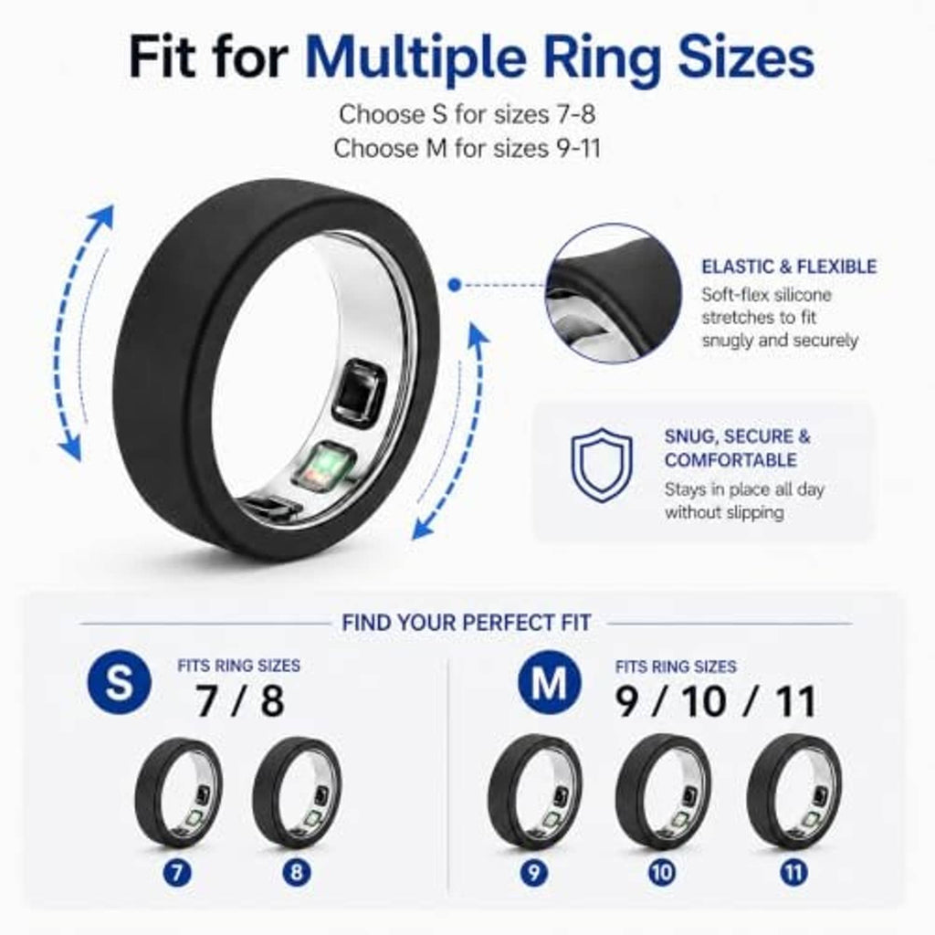 Silicone ring protector for Oura Ring 5, black, snug fit for multiple sizes