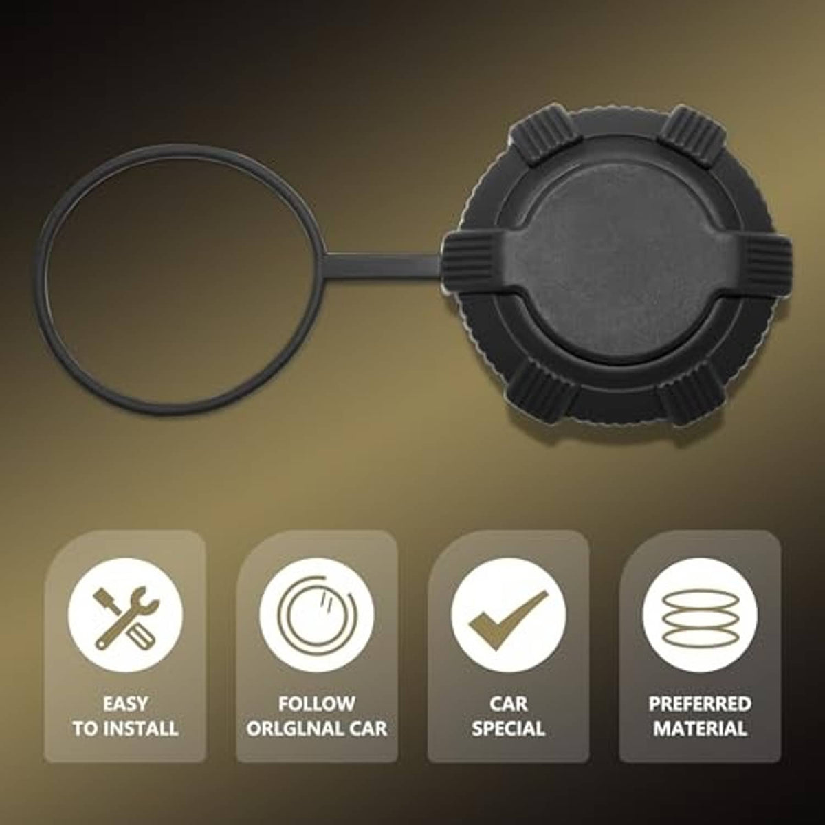 Fuel filler cap cover and O-ring seal set, round ribbed dark gray/black plastic