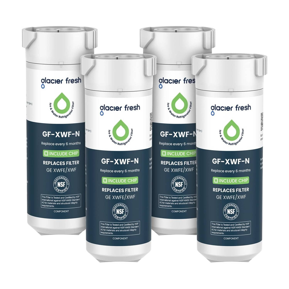 Water refrigerator filter cartridge 4-pack with built-in chip, white
