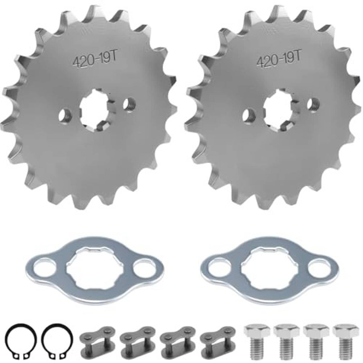420-19T motorcycle sprocket 2-pack with hardware: chain adapter ring and bolts