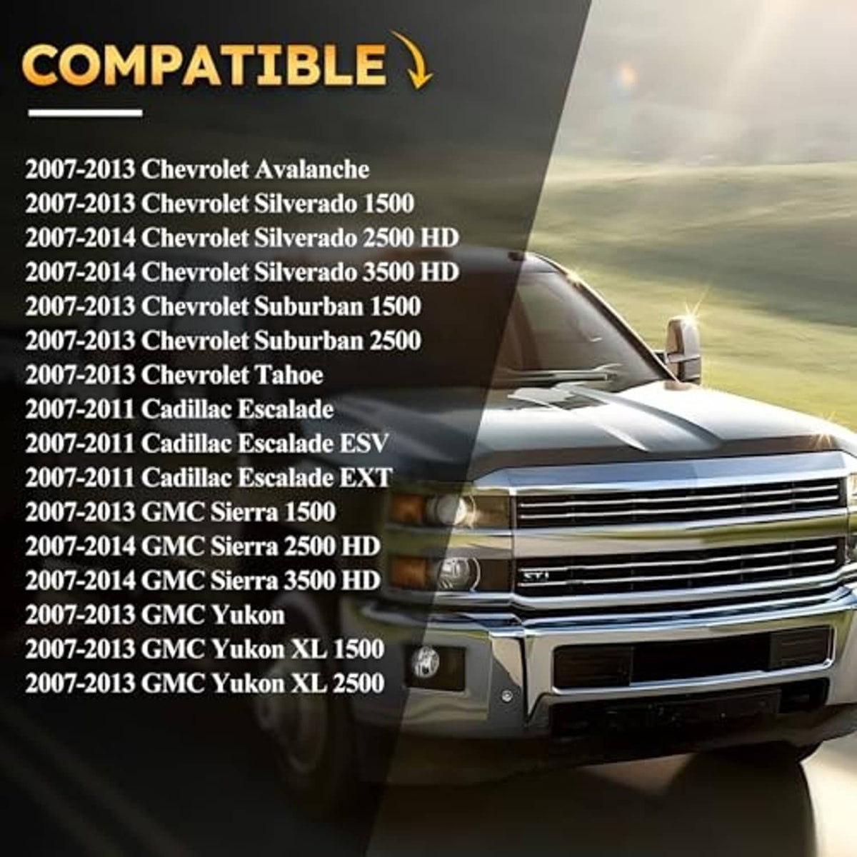 Compatible vehicle fitment list graphic for interior door handle kit