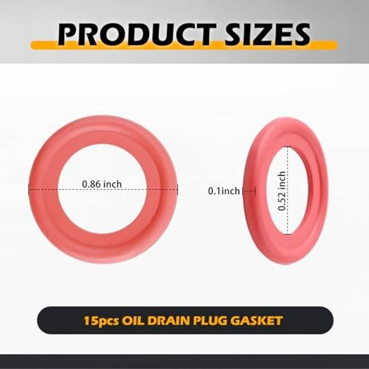 Red rubber oil drain plug gasket rings with size diagram (14mm)