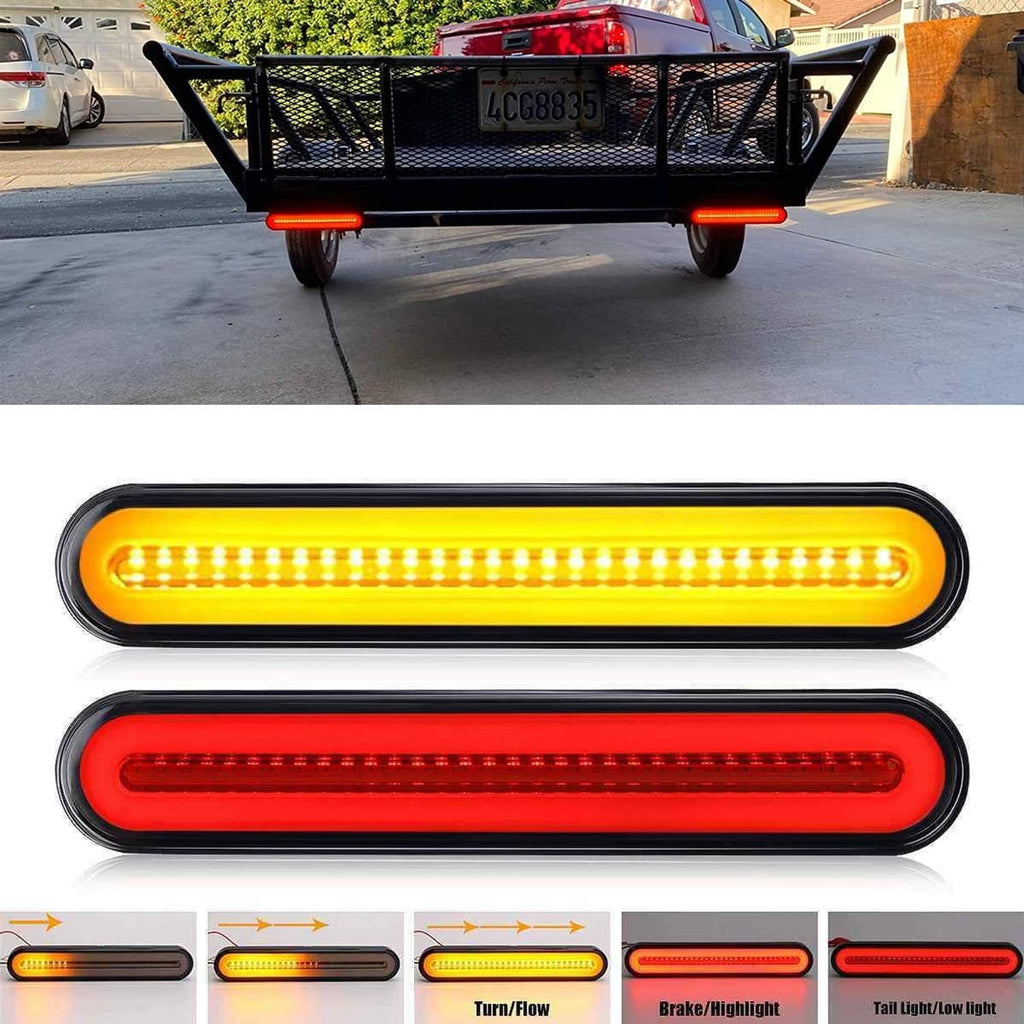 Trailer LED tail light bar with red light, black housing, mounted at the rear