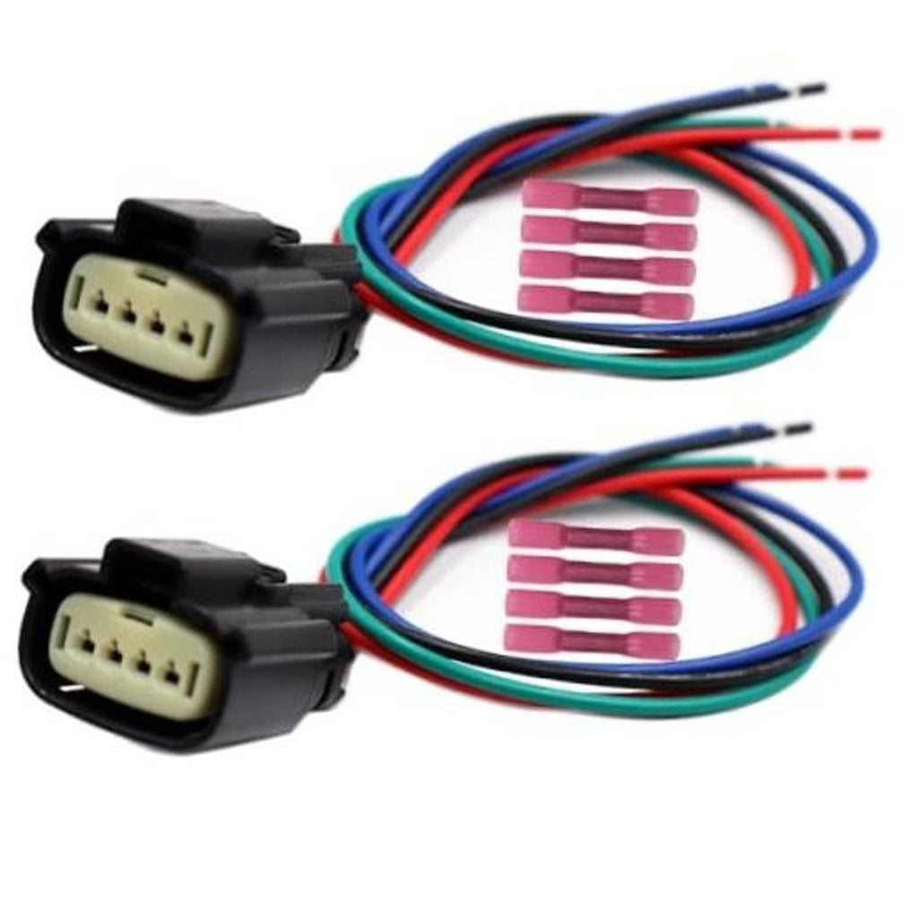 Two headlight wiring connectors with multi-pin plugs and color-coded wire leads