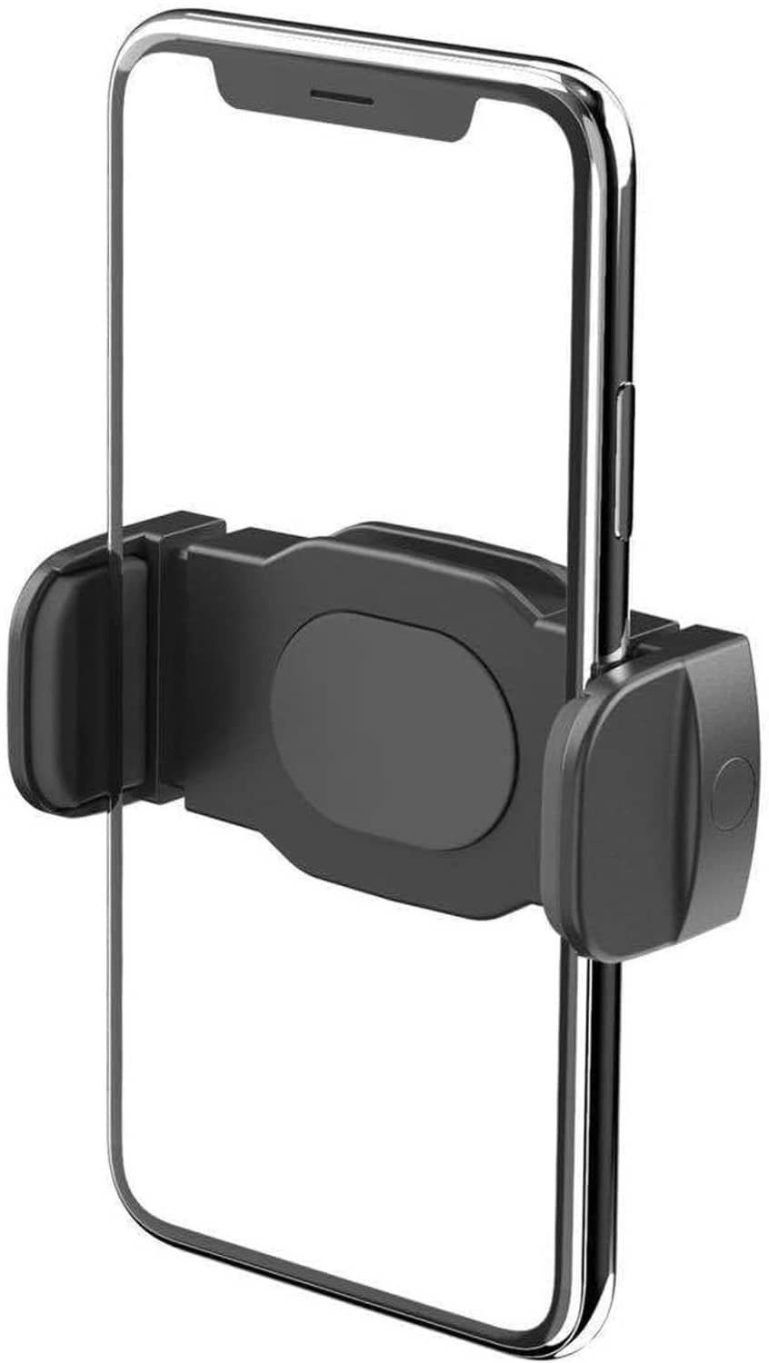 Phone holder mount clip with ball joint holding a smartphone, dark gray