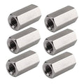 Set of 6 stainless steel hex coupling nuts, M8 threaded, 24mm long