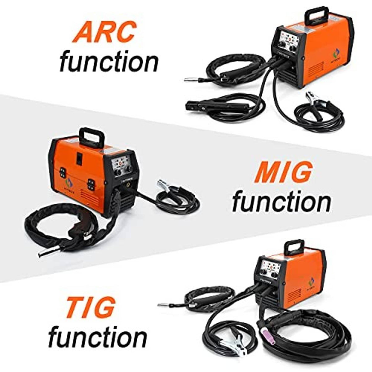 3-in-1 MIG/TIG/ARC welder kit with orange unit and multiple cable sets