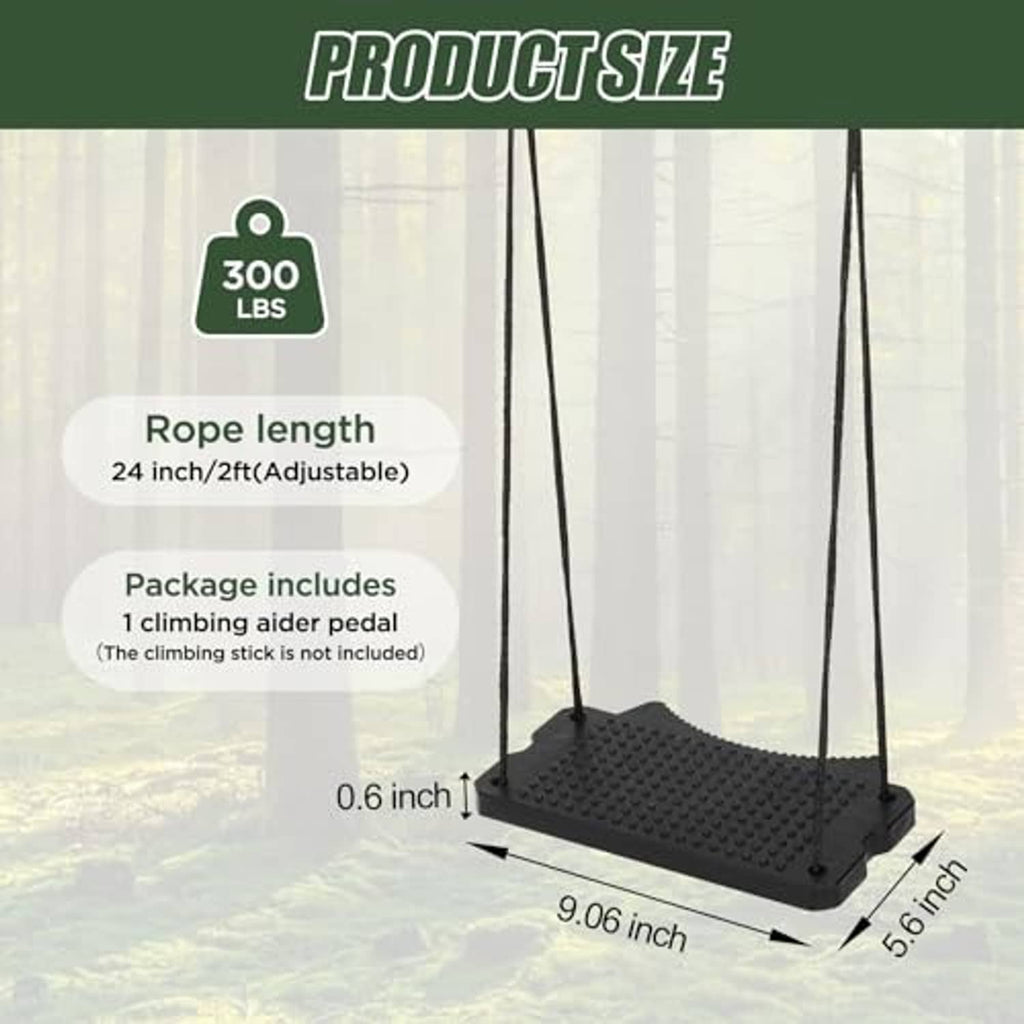 Black textured footplate with two hanging ropes for single-step tree climbing