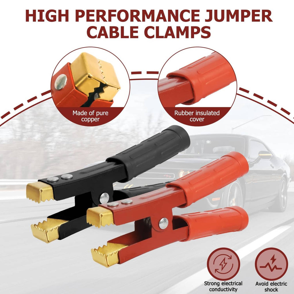 Pair of high-performance jumper cable clamps with pure copper brass jaws and rubber covers