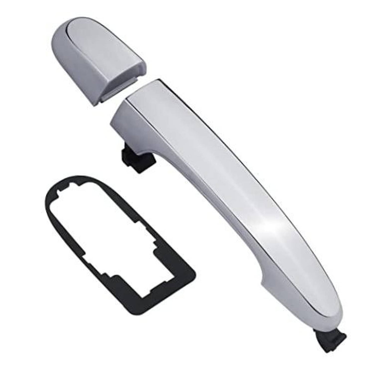 Chrome exterior door handle with gasket pad and black mounting insert