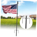 Black inground flag pole kit with base stakes and finial, holding a U.S. flag