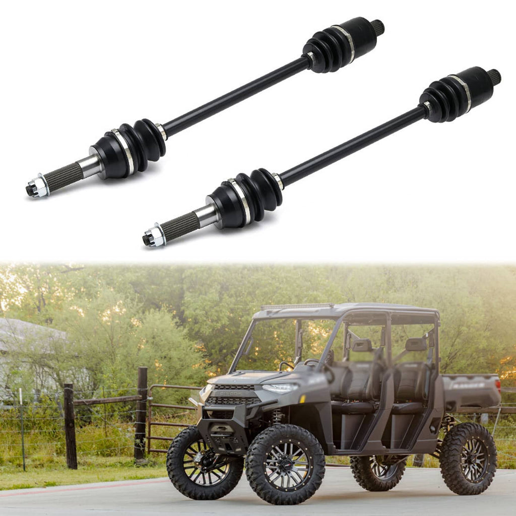 2-pack rear CV axle drive shafts with black boots and silver end fittings