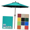 9-ft teal market patio umbrella with dark trim and wooden center pole