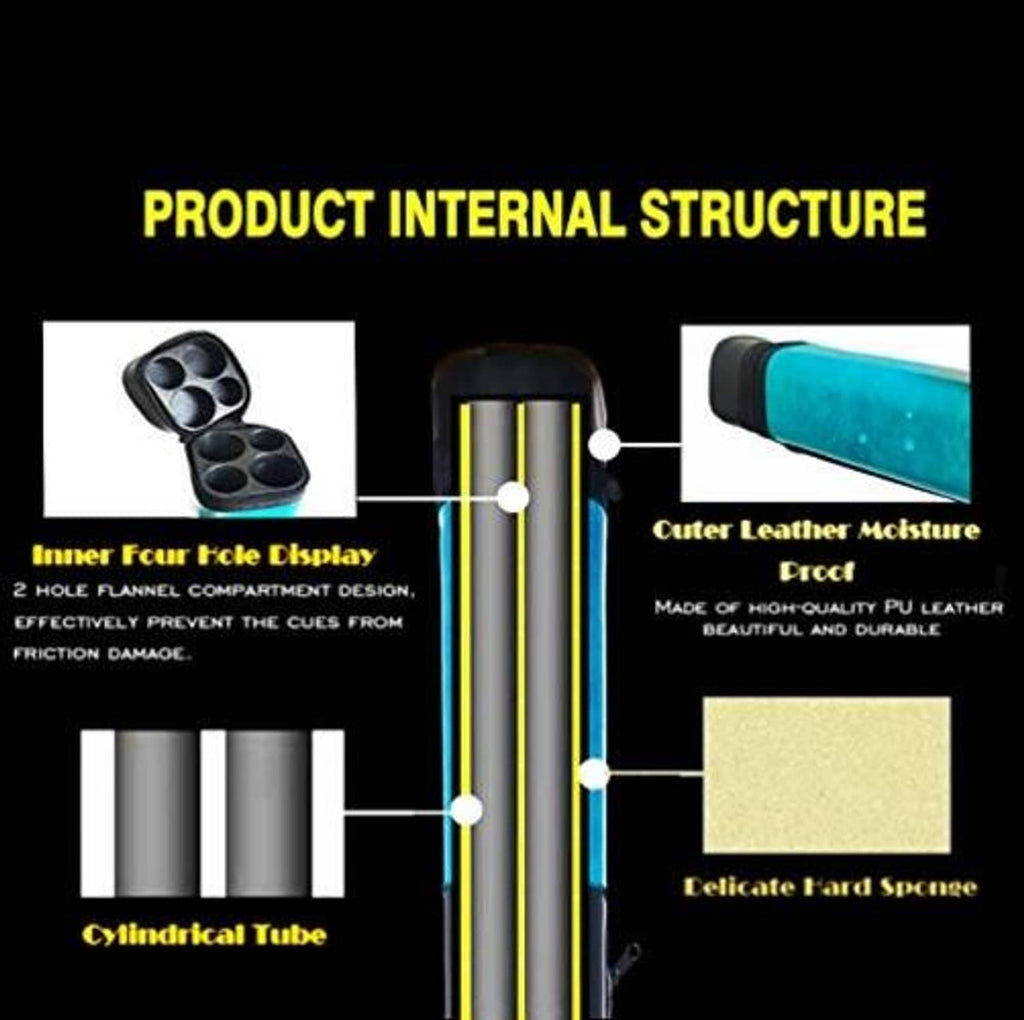 Cue case interior diagram showing circular tube holders inside.