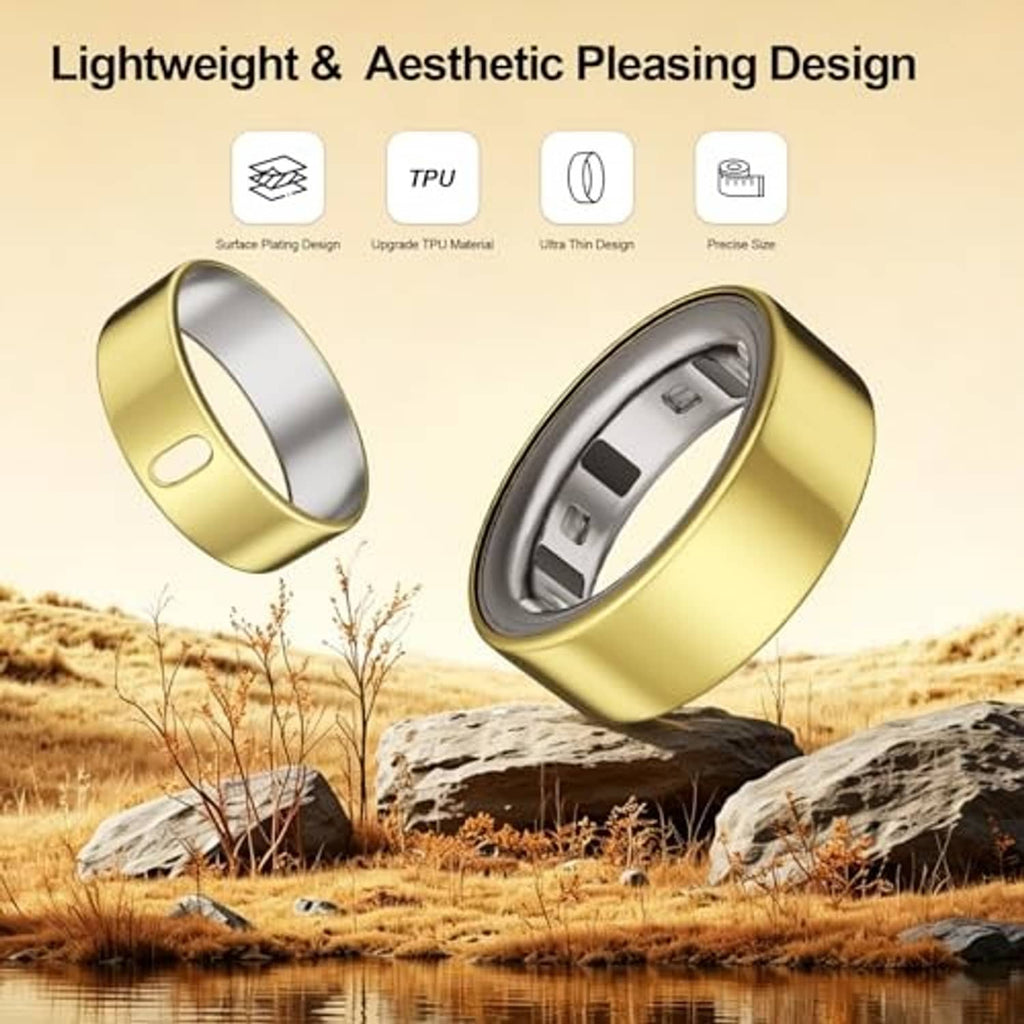 Gold TPU ring cover with slim profile and internal cutouts for Oura ring, size 10
