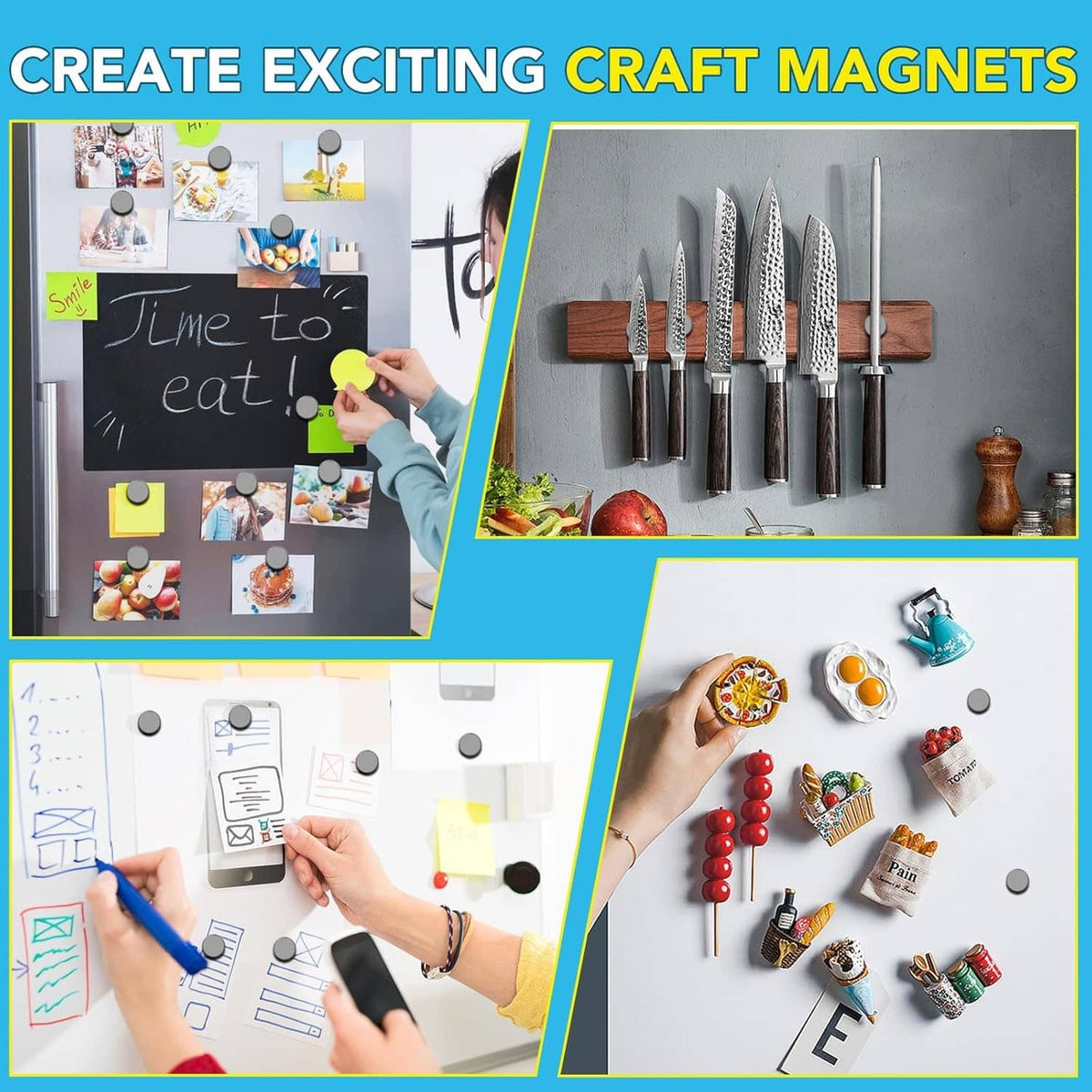 Black round craft magnets used on boards and photos for DIY projects
