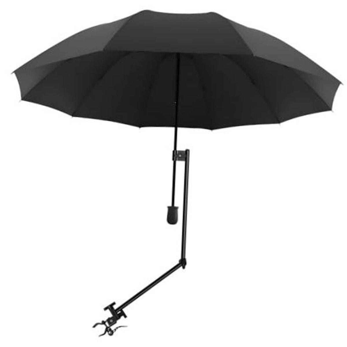Black manual beach umbrella with adjustable clamp and crank pole