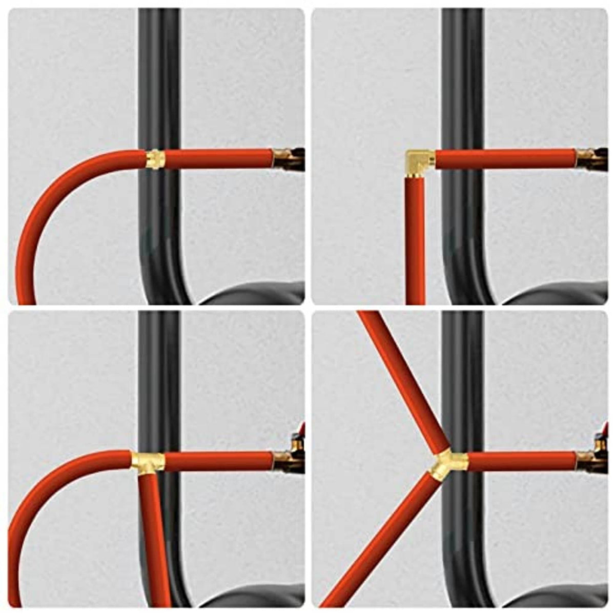 Brass hose barb connector shown clamped onto orange tubing for a tight hose connection