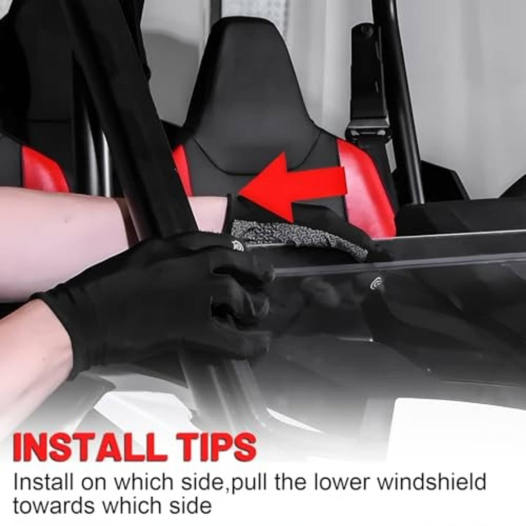 UTV interior showing windshield mounting hardware and side installation access