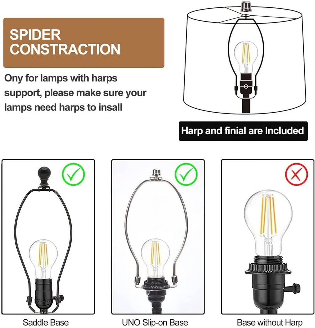 Drum lampshade diagram showing included harp and finial for lamps with harps support