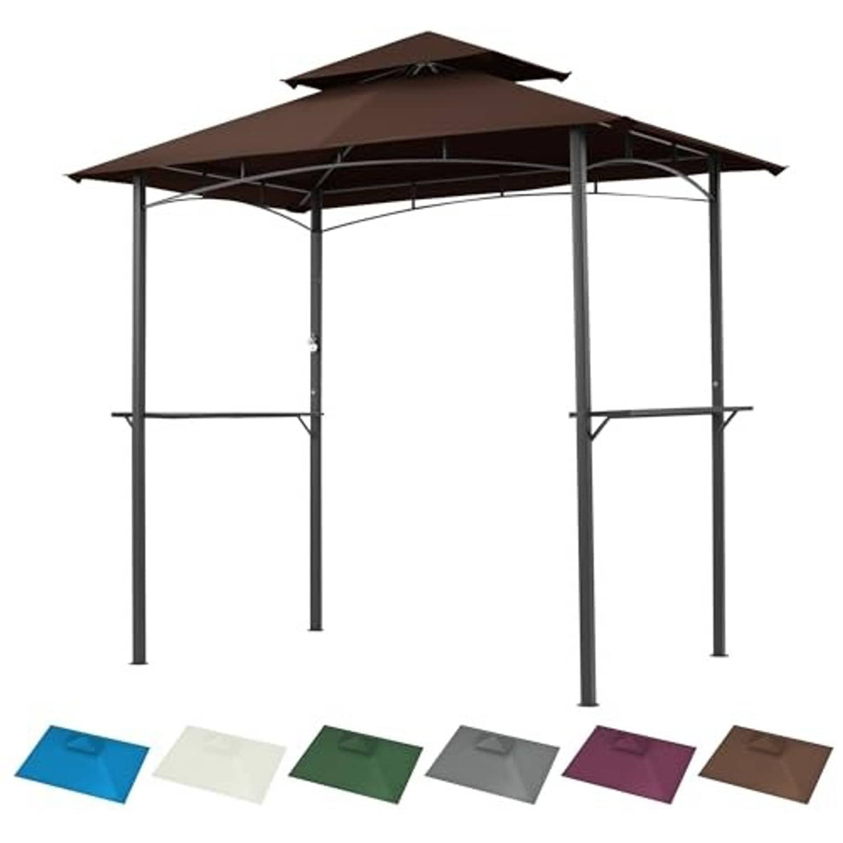 Coffee-brown grill gazebo replacement canopy top, 5x8 ft, with matching color swatches