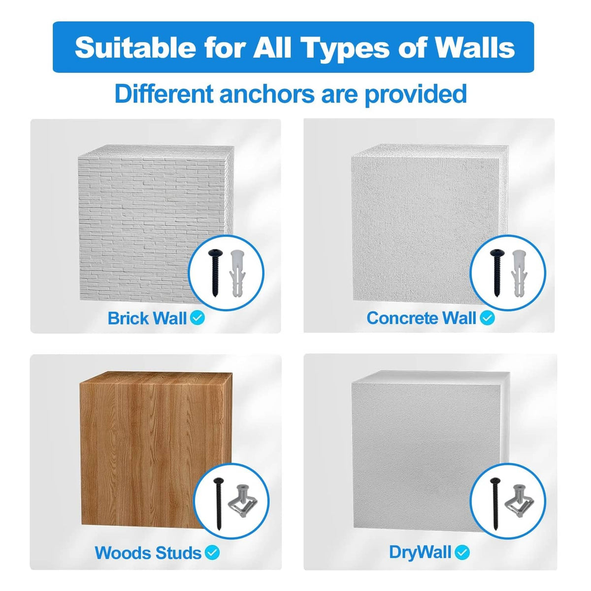 Soundbar wall mount kit with multiple wall anchors for different mounting surfaces
