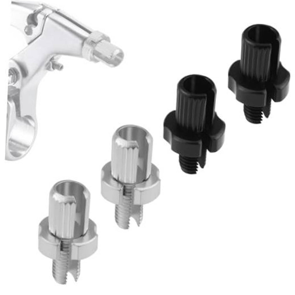 Bike brake cable adjuster screws, silver metal with knurled grip (set of 4)