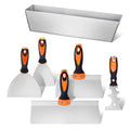 6-piece drywall knife and putty scraper set with orange-and-black comfort handles