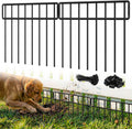 Black metal anti-dig garden fence barrier panels with ground stakes and cable ties