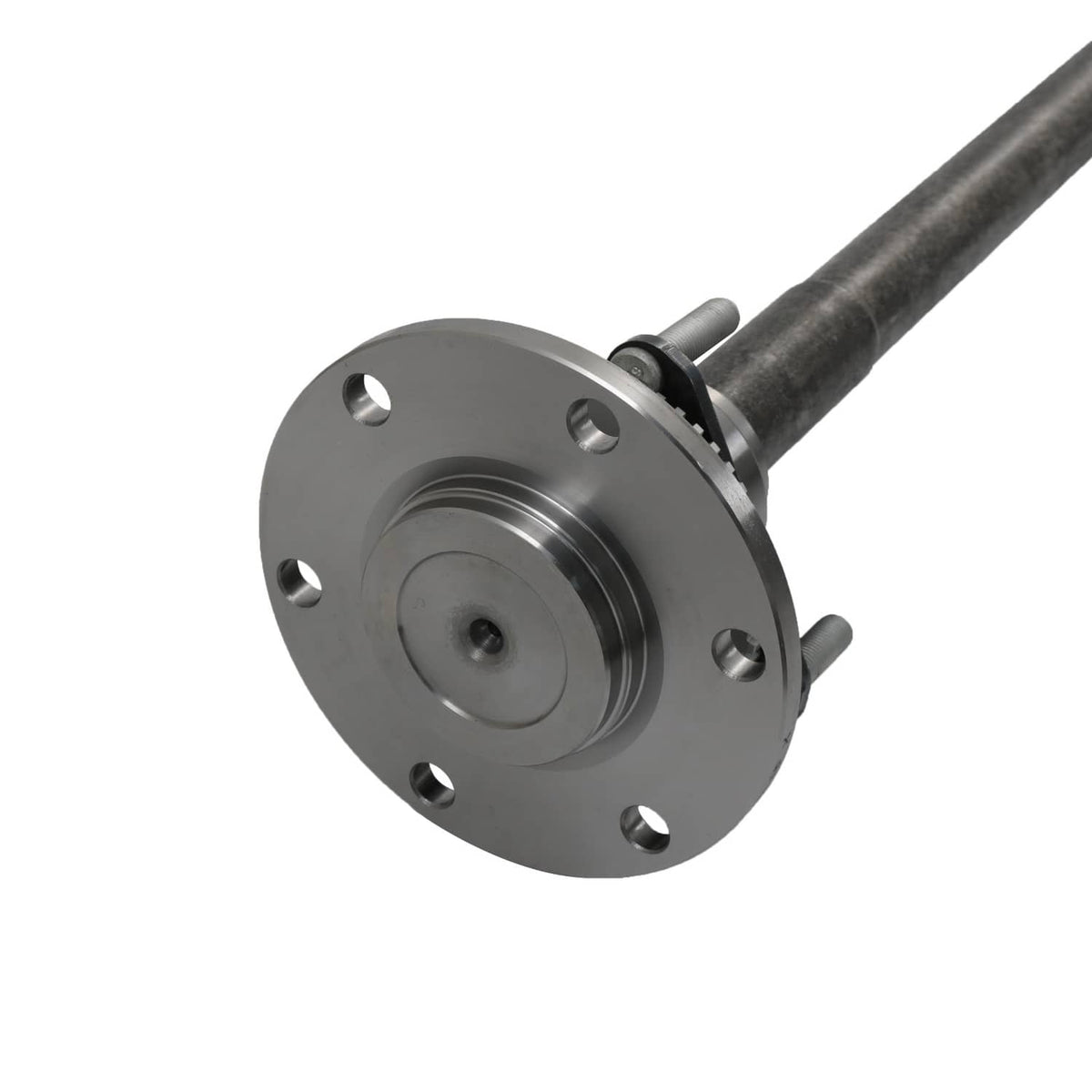Rear axle shaft with wheel hub flange and bearing