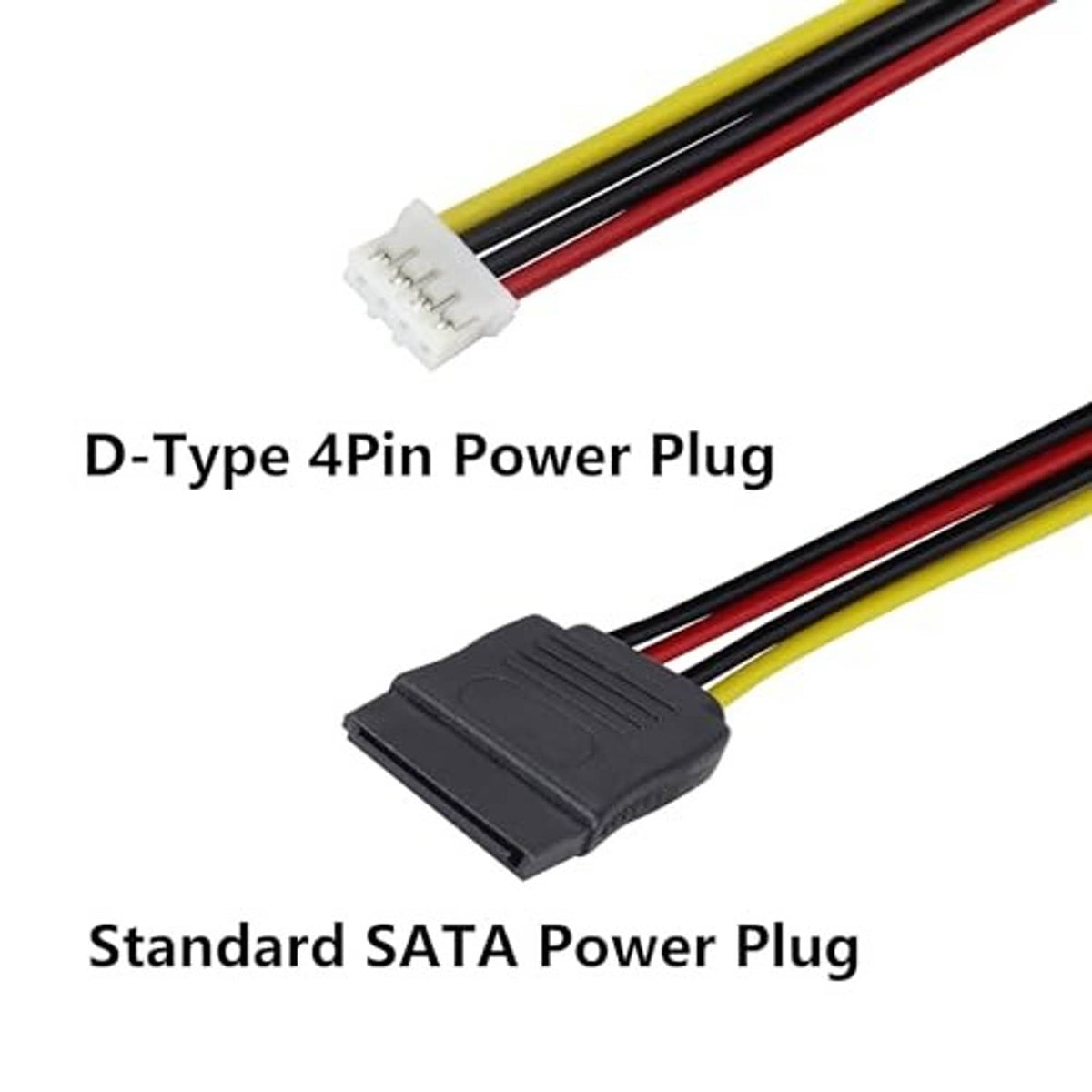 SATA power adapter cable with D-type 4-pin plug and standard SATA power plug