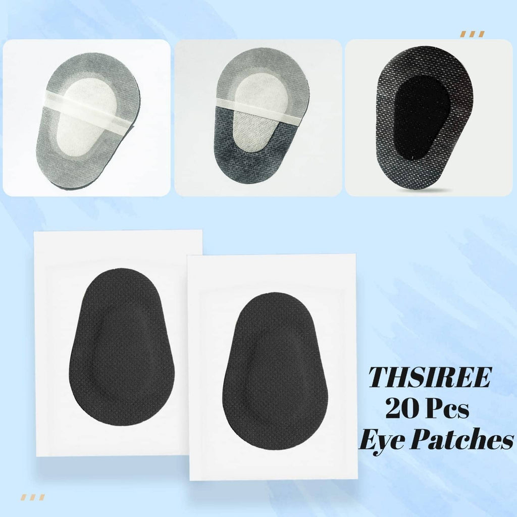 THSIREE 20 pcs black oval adhesive eye patches with sachets.