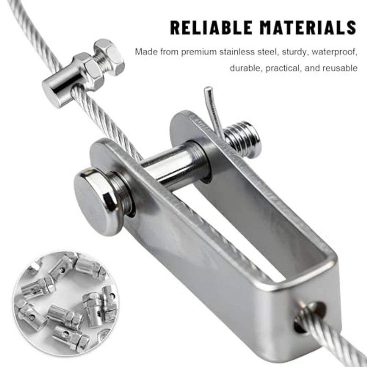 Silver stainless steel throttle brake cable clamp end with threaded stud and hex head