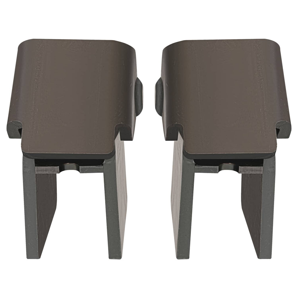 Steel weld-on trailer hinges with four upright feet, dark brown top plates