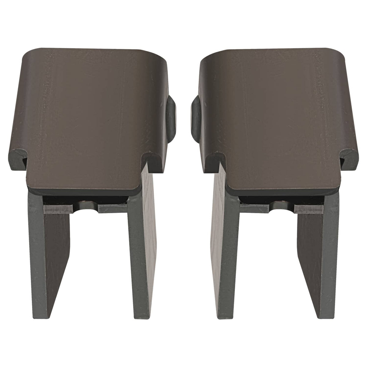 Steel weld-on trailer hinges with four upright feet, dark brown top plates