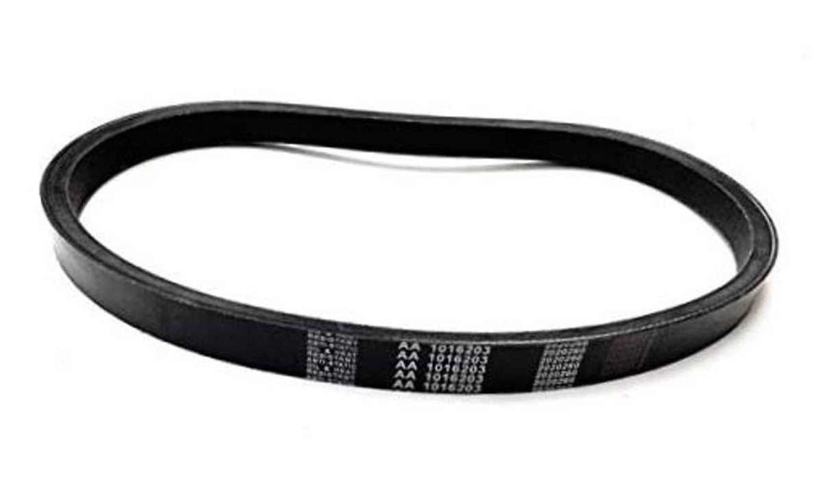 Black drive belt with printed part numbers