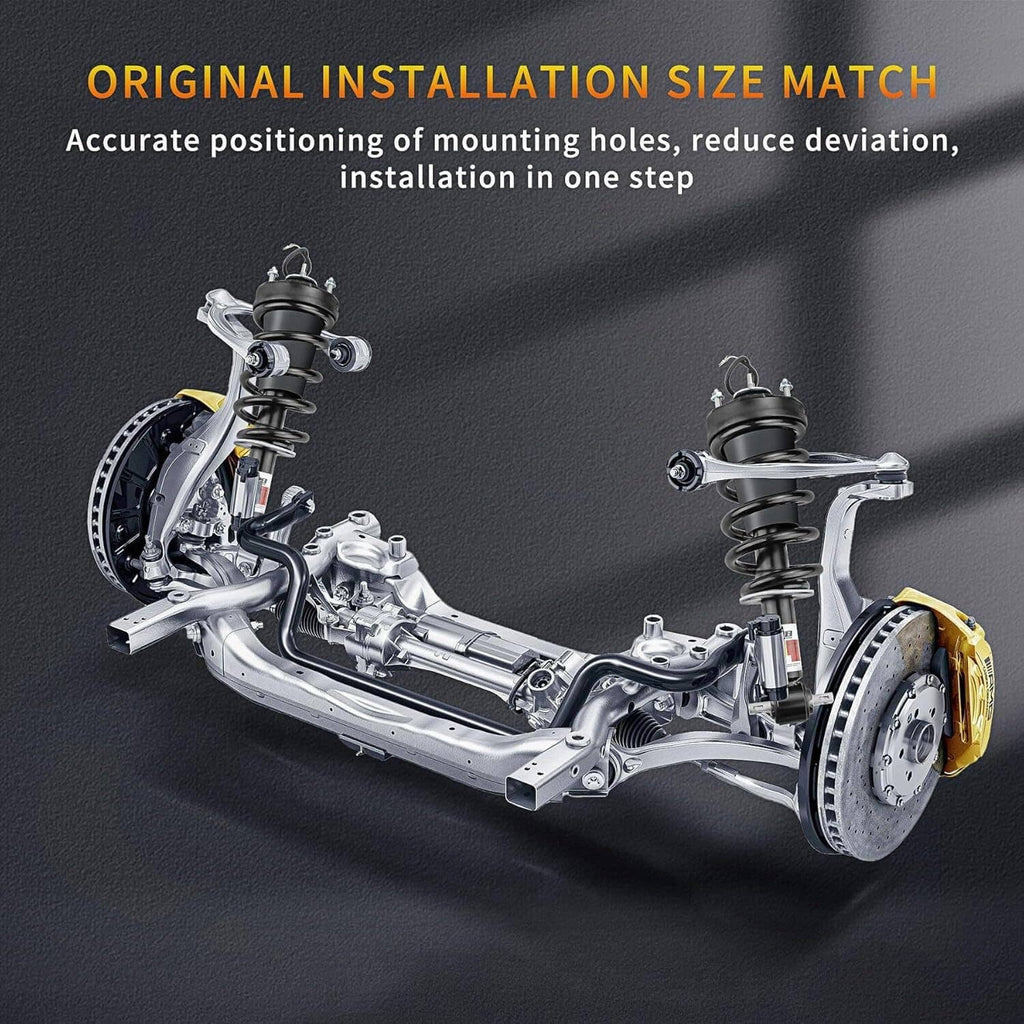 Vehicle front suspension illustration with shock struts and mounting points