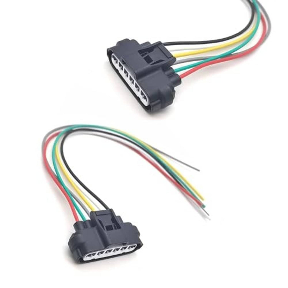 Two throttle sensor wiring pigtails, 6-pin plugs with multi-color wire leads