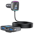 Car USB-C car charger adapter with LED voltage display and connected charging cable.