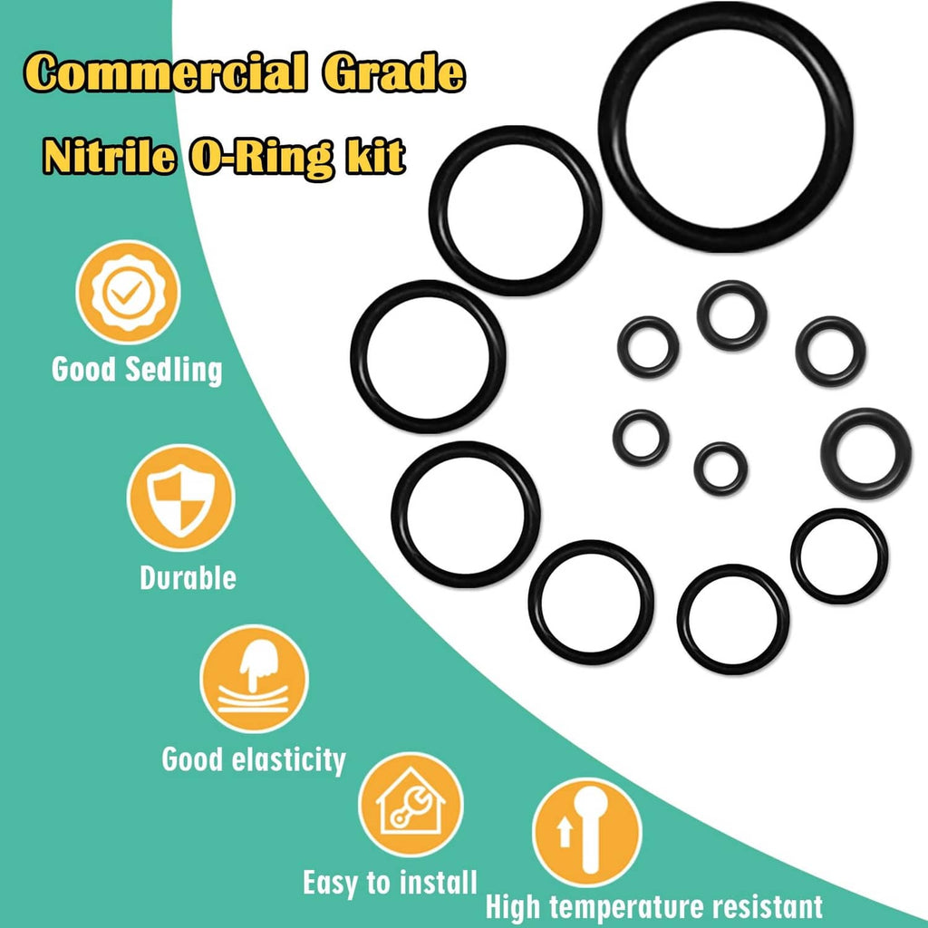 Commercial grade nitrile O-ring kit with assorted black rings and small sizes