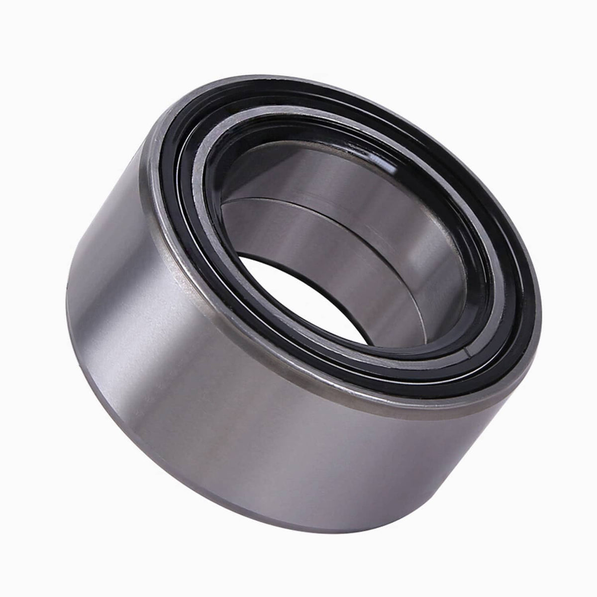 Wheel bearing close-up from side, showing silver housing and black seal contours